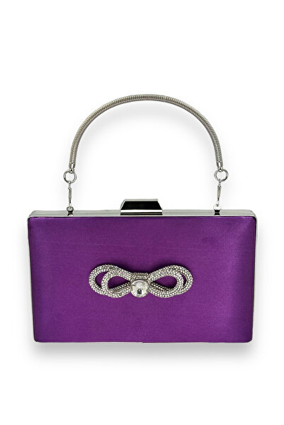 Generic Brand Purple Color Satin Crystal Jewelled Evening Dress Bag Evening B...