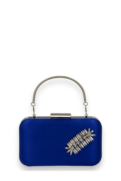 Generic Brand Cobalt Blue Color Satin Silver Case Silver Stone Handle Evening...