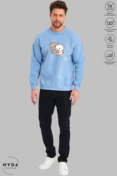 Nyda Collections Hanorac supradimensionat unisex cu mânecă lungă Bubu Dudu, cu imprimeu leagăn, decolteu, fără glugă