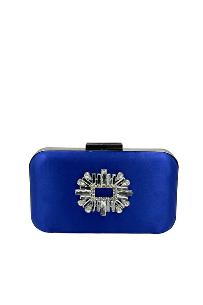 MidStore Cobalt Blue Colors Satin Silver Case Silver Stone Evening Dress Bag ...