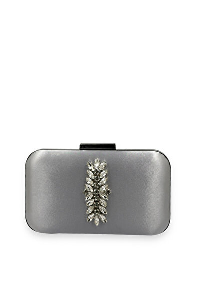 MidStore Silver Gray Color Satin Silver Case Silver Stone Evening Dress Bag E...