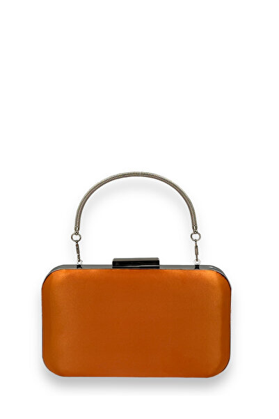 MidStore Orange Color Satin Silver Case Metal Handle Evening Dress Bag Evenin...