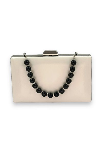 Wedding Fashion Matte Colored Leather Evening Bag with Pearls - Portfolio and Clutch Model, for Wedding and Engagement