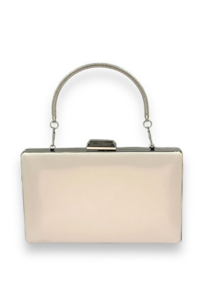 MidStore Beige Color Skin Leather Matte Leather Metal Handle Evening Dress Ba...