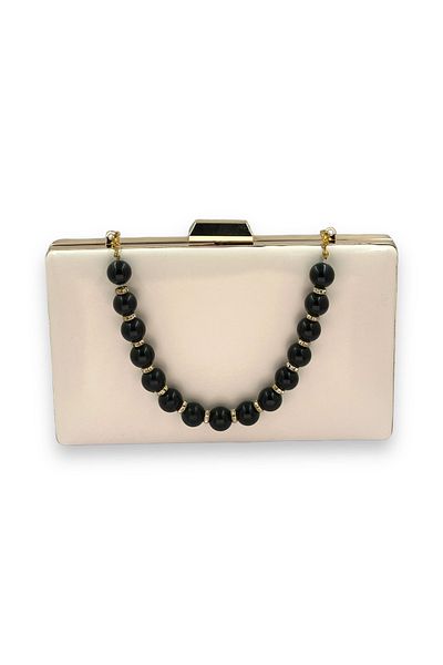 Wedding Fashion Beige Leather Matte Skin Pearl Evening Clutch - Portfolio Bag for Wedding and Engagement