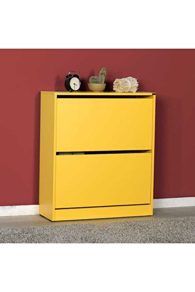 Adore Mobilya Flat Duo 2 Katlı Geniş Ayakkabılık Dolabı - Hardal