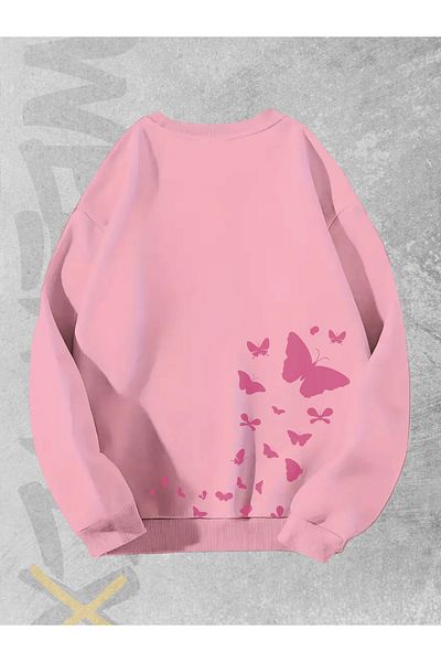 WEARTEX Butterfly Printed Unisex Oversize Sweatshirt - Crew Neck Hoodie