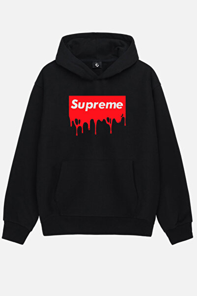 CC STORE Logo roșu cu efect de picurare 100% bumbac |   Hanorac oversize impr...