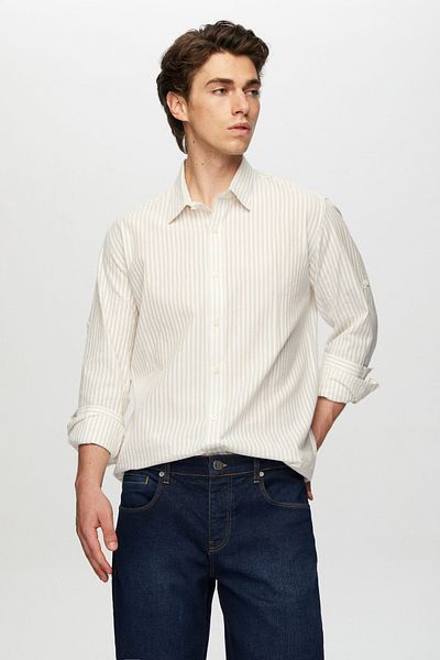 Tween Cămașă slim fit bej cu dungi 100% bumbac