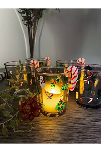 Whiskers Candle Cam Tealight Yılbaşı Dekorasyon Mumluk, Soya Şeker Kamışı