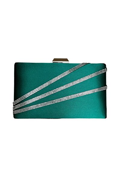 Generic Brand Green Satin Evening Dress Bag and Night Portfolio with Silver Case