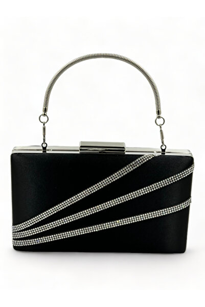 Generic Brand Black Satin Evening Dress Bag with Silver Case - Night and Port...