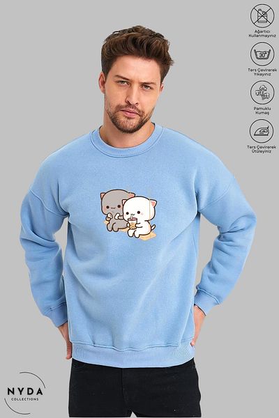 Nyda Collections Hanorac supradimensionat unisex cu mânecă lungă Bubu Dudu, cu imprimeu leagăn, decolteu, fără glugă