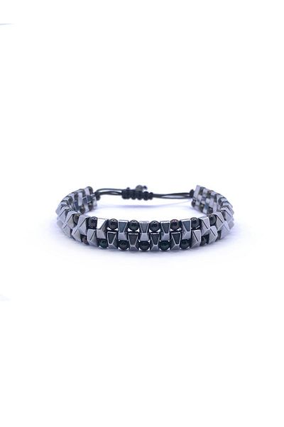 OSMANLI DOĞAL TAŞ Hematite Natural Stone Men's Bracelet Thick Shiny Model 1