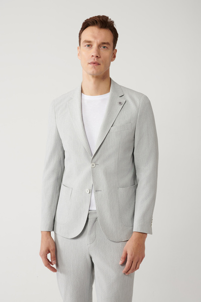 Avva Erkek Gri Cepli Astarsız Yırtmaçlı Bi-Stretch Comfort Slim Fit Ceket A41Y4033