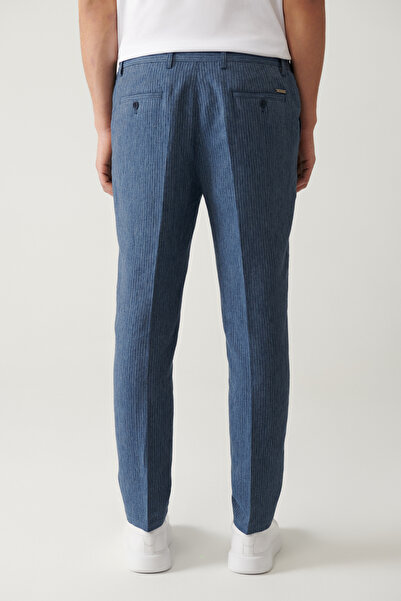 Avva Erkek Mavi Relaxed Fit Beli Lastikli Keten Karışımlı Linen Touch Takım Elbise Pantolonu A41y3260