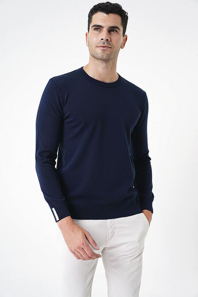 CHUBA Ανδρικό πλεκτό πουλόβερ με λαιμόκοψη Navy Blue 20w150