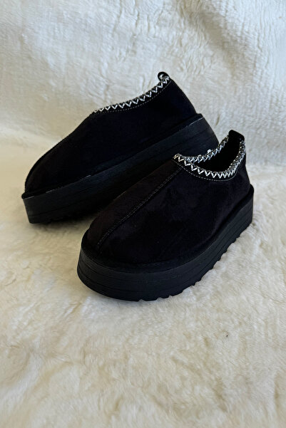 M Miel Women's Suede Wool Stripe Detail Home Slippers