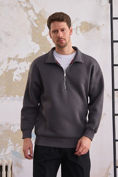 COMBİNE MİCHAİL Smoked Men's Sweatshirt - Half Zipper, Regular Fit