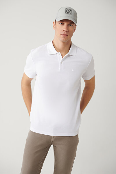 Avva Erkek Beyaz Kıvrılmaz Polo Yaka %100 Pamuk Basic Regular Fit T-Shirt B001032