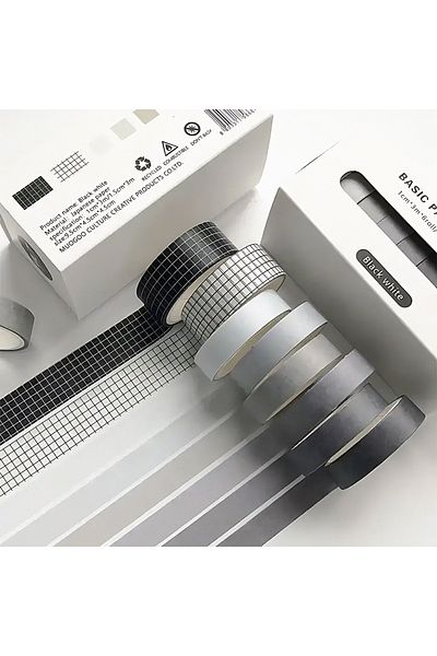 GUGUK 8 Colored Black and White Themed Washi Tape - Sticky Note (Ggk-Pc017)