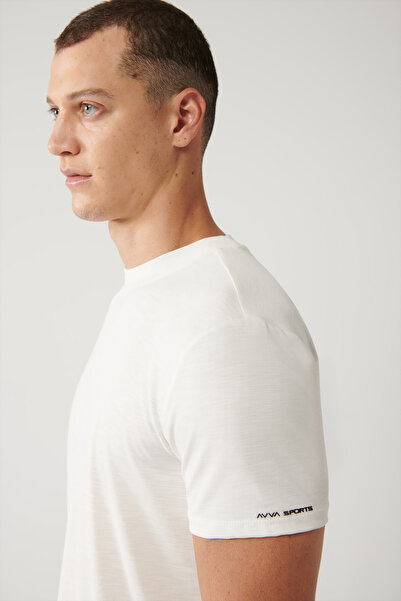 Avva Men's White Crew Neck Printed Soft Touch Regular Fit T-Shirt A41Y1032