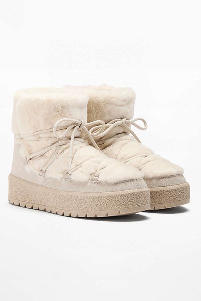 Oysho Faux-fur lace-up boots