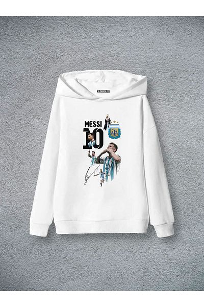 sielta Hanorac alb cu 3 fire pentru bărbați și fete cu imprimeu Lionel Messi