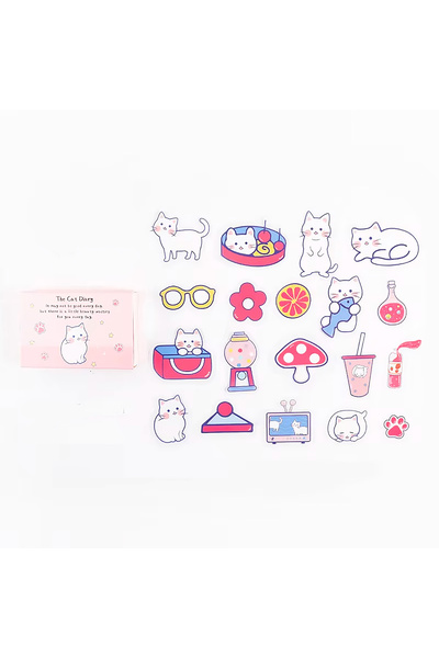 GUGUK Sevimli Kedi Temalı 40 Adet PET Sticker Seti • Bullet Journal (GGK-ZU002)