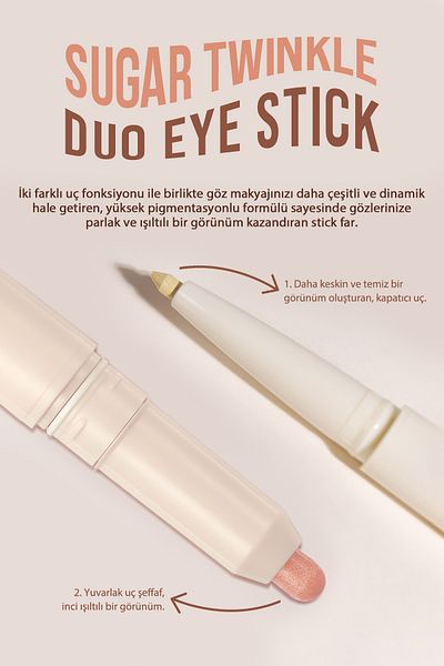 PERIPERA Double Sided Sugar Twinkle Duo Eye Stick - Concealer and Shine, Peripera (04 Sunday Coral)