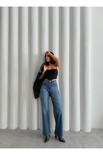 Swet Shop Jeans Women's High Waist Pale Effect Lycra Wide Leg Palazzo Jean