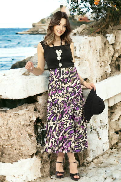 FaBe Fashion Desenli Midi Boy Saten Etek