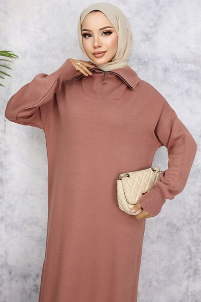 giyze Πλεκτό φόρεμα με φερμουάρ Dusty Rose 2441