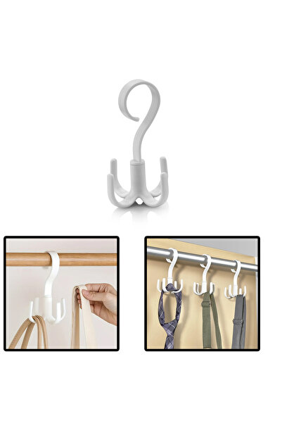 Microcase Çok Amaçlı 4 Askılı 360° Döner Başlıklı Eşya Çanta Kıyafet Tutucu Askılık -AL4761 Beyaz 1 Adet