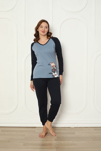Wordex Fwn 04-3024 Set de pijamale de iarnă pentru femei Little Cat - țesătură interlock