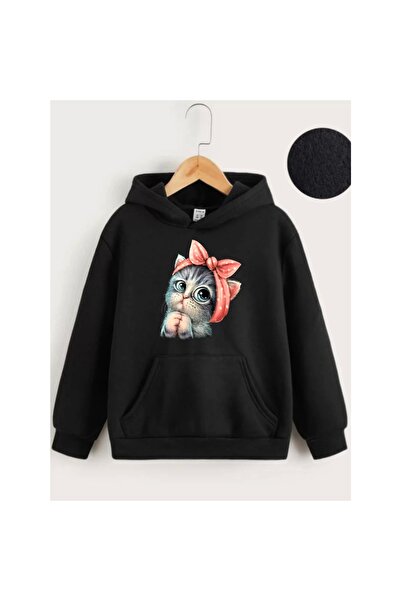 Jolijoy Παιδικό φούτερ Unisex - Hoodie, Cat Printed, Sweet Black