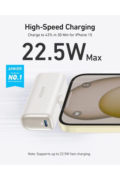 Anker Nano Powerbank (22.5W, Dahili USB-C Bağlantı Noktası) - Beyaz - A1653
