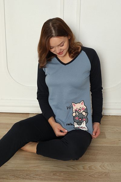 Wordex Fwn 04-3024 Set de pijamale de iarnă pentru femei Little Cat - țesătură interlock