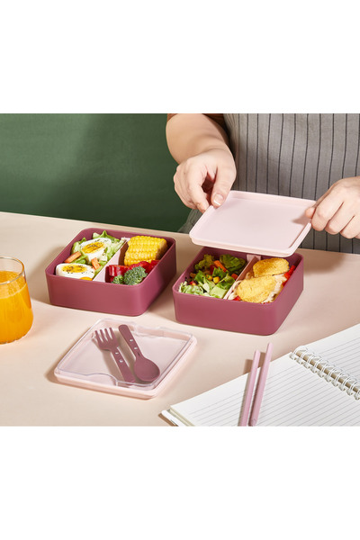 polo55.sport.1855 Pink Feeding Bowl with Compartments and 2 Layers Fork and Spoon