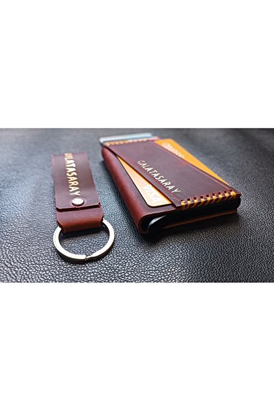 cgderi Kişiye Özel Hediyelik Hakiki Deri Mekanizmalı Kartlık Anahtarlık Galatasaray_
