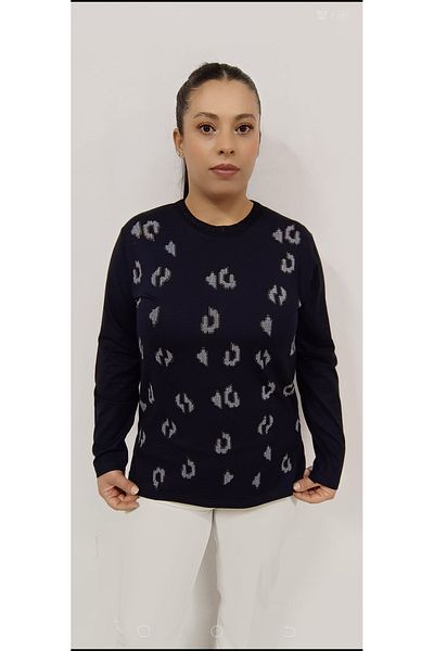 AKŞEN GİYİM LARGE SIZE KNITTED BICYCLE COLLAR CONTACT PARTS PRINTED HIGH QUALITY LONG SLEEVE MOTHER BLUZ