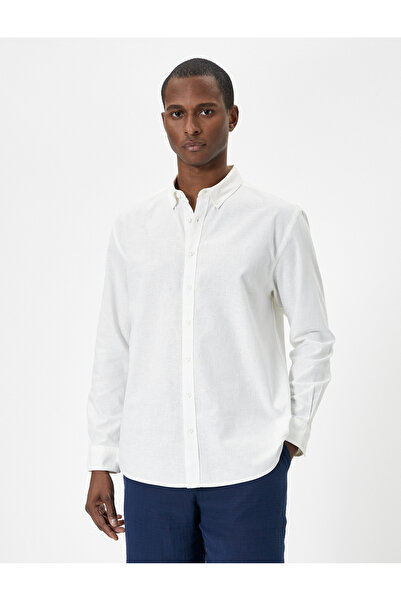 Koton Langarmhemd mit klassischem Manschettenkragen und Knopfleiste, reguläre Passform