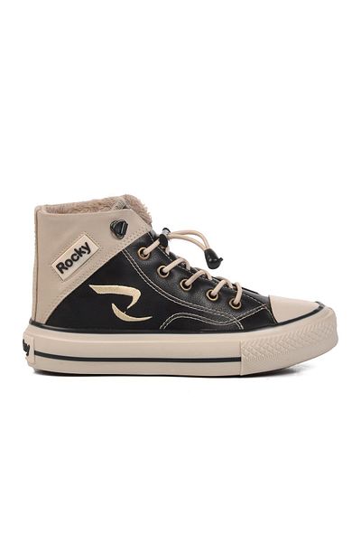 WALKWAY Black-Beige Ankle Length Children's Sneakers with Fur Inside Walkway 005-F