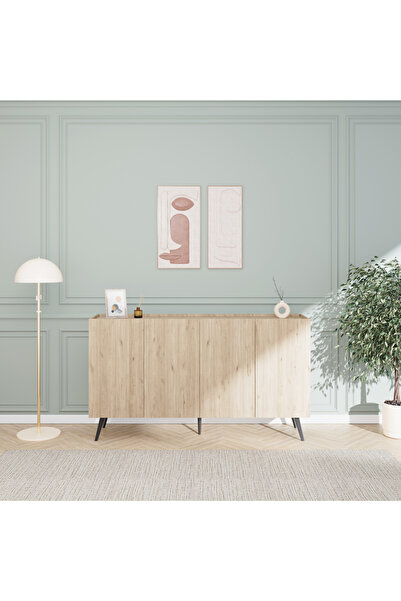 Adore Mobilya Luna 4 Kapaklı Konsol-Florida Meşe 180x100x43 cm