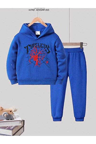BENROMA Унісекс дитячий спортивний костюм - з принтом павутини, оверсайз фасон