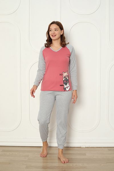 Wordex Fwn 04-3024 Winter Women's Pajama Set with Minnoş Cat - Interlock Fabric