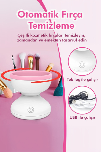 ALFAGİFT Otomatik Makyaj Fırçası Temizleyici- USB Şarjlı, Silikon Pedli Fırça Temizleme Makinesi