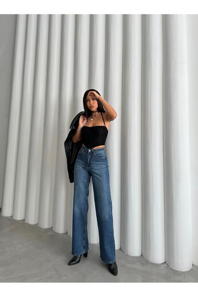 Swet Shop Jeans Women's High Waist Pale Effect Lycra Wide Leg Palazzo Jean