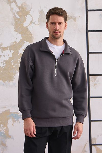 COMBİNE MİCHAİL Smoked Men's Sweatshirt - Half Zipper, Regular Fit
