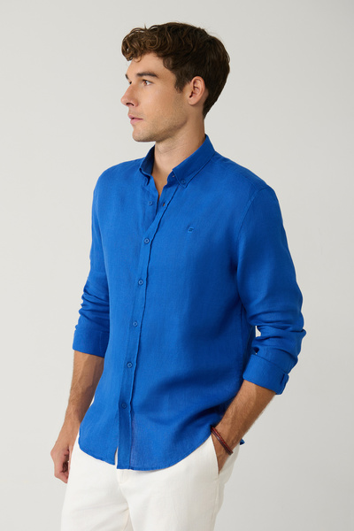 Avva Чоловіча сорочка з ґудзиками на комірі, 100% льон, комфортний крій B002191